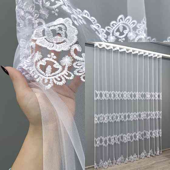 Тюль VR-Textil 1848т Фатин с вышивкой Холодный белый 300х270 см (40-212) Киев