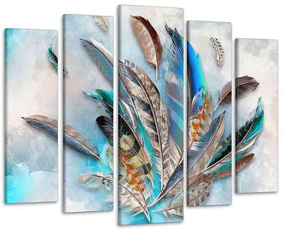Модульна картина у вітальню / спальню Абстракція кольорові Пір'я Art-452_5 ( 80х118см ) Київ