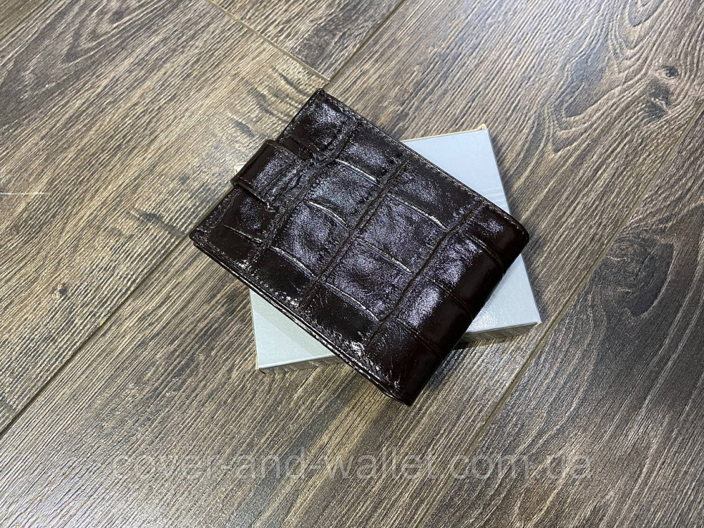 Маленький чоловічий гаманець із натуральної шкіри коричневого кольору під крокодила Сanpellini Київ - фото 6