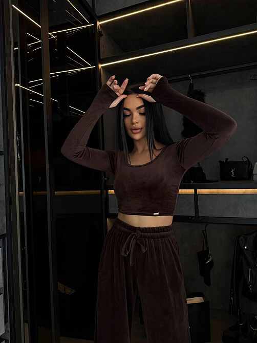 Женский прогулочный костюм двойка: лонгслив и штаны велюр Шоколад, 42/44 Одесса - изображение 8