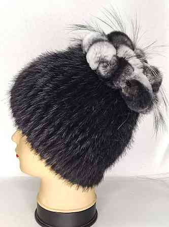 Шапка меховая женская виноград украшена шиншилой Карина Черный Харьков