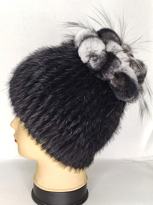 Шапка меховая женская виноград украшена шиншилой Карина Черный Харьков - изображение 4
