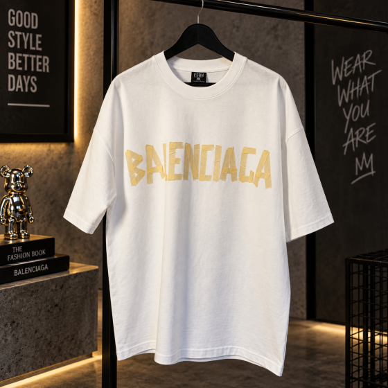 Біла футболка оверсайз Balenciaga з принтом у стилі скотчу унісекс L, Чорний Чернівці