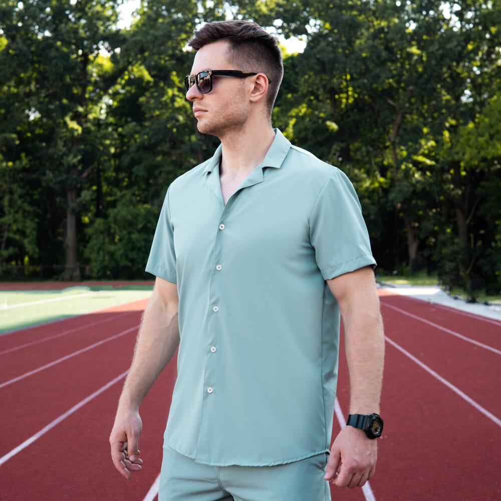 Мужская рубашка c коротким рукавом светло-оливковая Pobedov Dejavu Киев - изображение 1