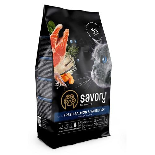 Корм сухой Savory Adult Cat Gourmand Fresh Salmon and White Fish для взрослых кошек со свежим лососем и белой рыбой 400 г Киев - изображение 1