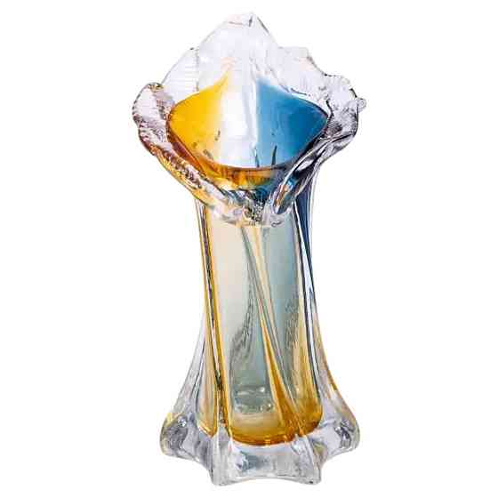 Декоративная стеклянная ваза для цветов 22 см фигурная ваза 200 мл Желто-синяя HP-9-6 Киев