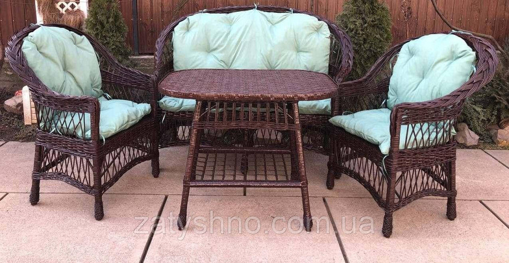 Мебель плетеная шоколадная  с светло синими   накидками Киев - изображение 2