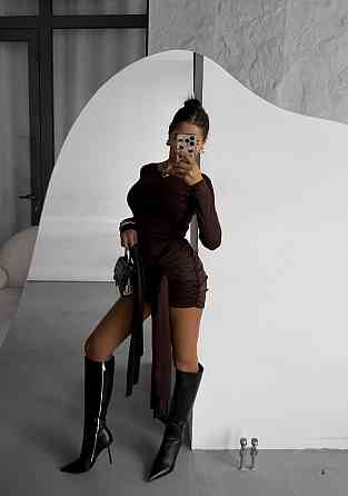 Жіноче мініплаття з поясом-шлейфом мікродайвінг Шоколадний, 46/48 Одеса