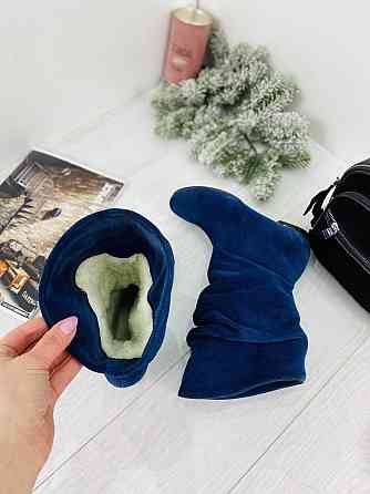 Nivelle Напівчоботи жіночі NIVELLE сині натуральна замша з хутром висота 24см обхват 34-36см (2 Коломыя