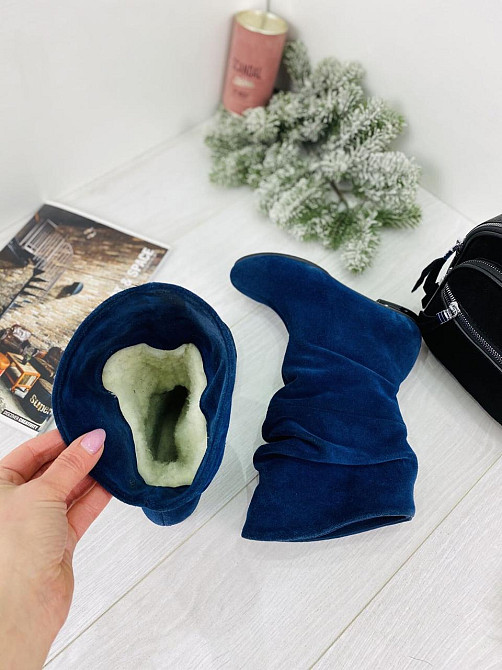 Nivelle Напівчоботи жіночі NIVELLE сині натуральна замша з хутром висота 24см обхват 34-36см (2 Коломия - фото 5