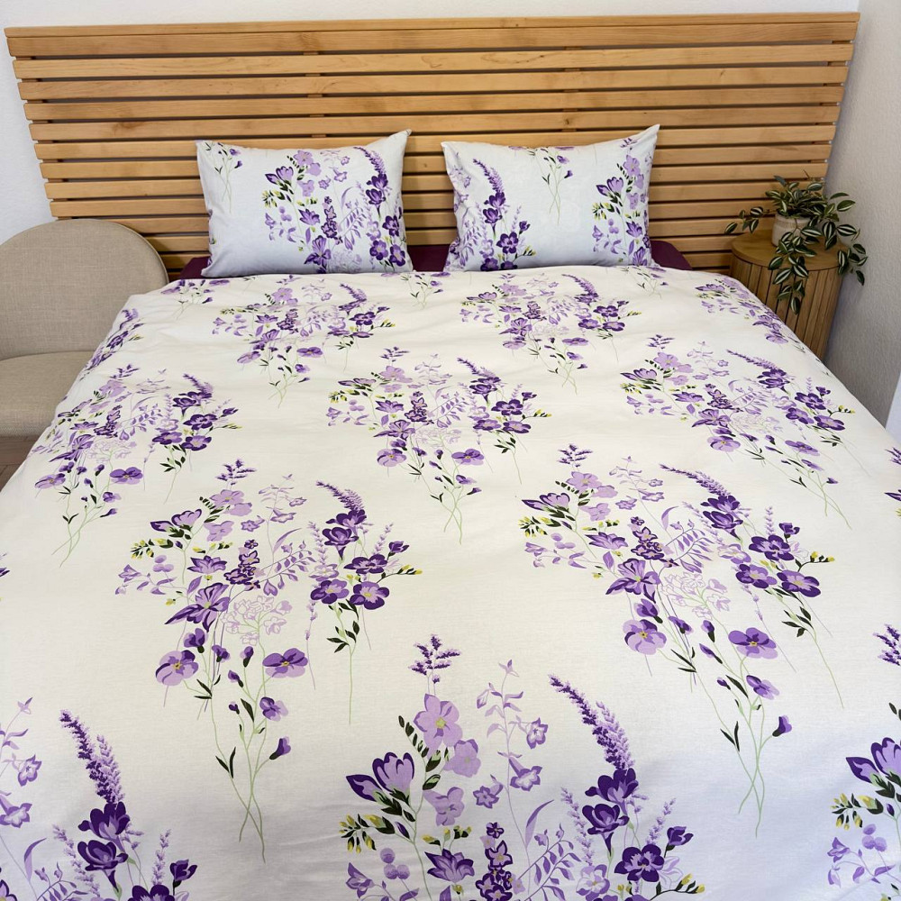 Постельное белье бязь Евро Цветы 100% хлопок YouStar (Белый с фиолетовым) Сумы - изображение 1