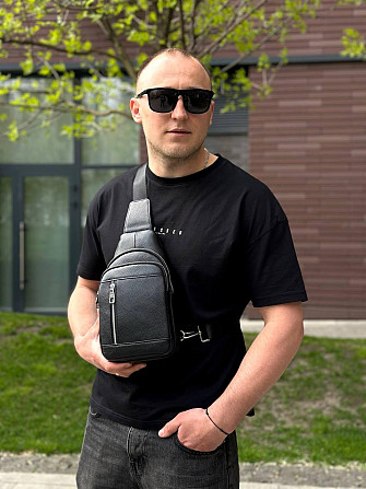Мужской стильный черный кожаный слинг на плечо TIDING BAG 7862 Киев - изображение 9