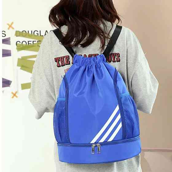 Рюкзак спортивный для мяча на шнурках-затяжках в синем цвете, CZST-248 Каменец-Подольский