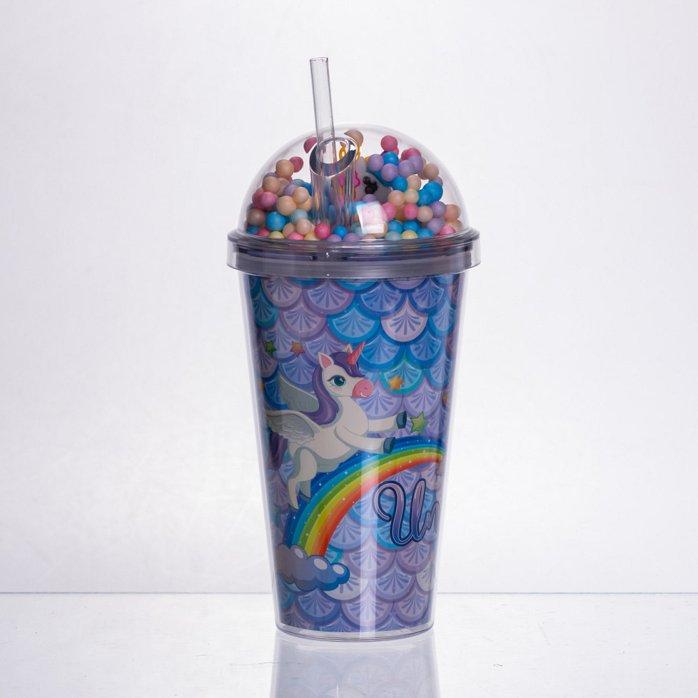 Пластиковий стакан з трубочкою і кришкою 400 мл багаторазовий Блакитний HP-18-2Y Київ - фото 1