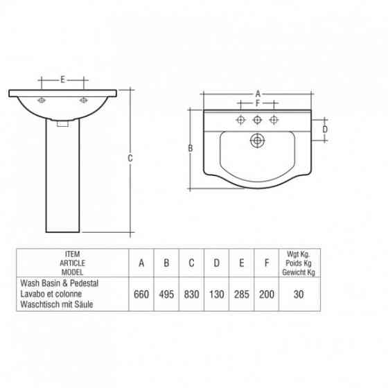 Умивальник із п'єдесталом RAK Ceramics Amanda (660х495х830мм) Білий Київ
