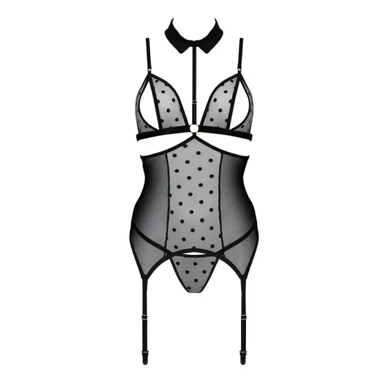 Корсет з відкритими грудьми Passion DOMINICA CORSET L/XL black, пажі для панчіх, стрінги Львов