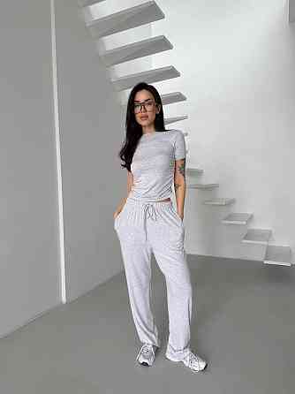 Женский базовый прогулочный костюм двойка: футболка и штаны натуральная вискоза Меланж, 42/44 Одесса