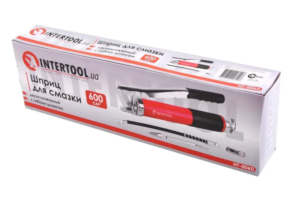 Шприц для смазки Intertool двухплунжерный, резин. ручка, с 3 насадками и шлангом Винница - изображение 3