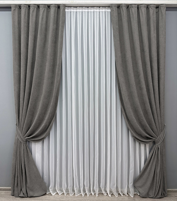 Комплект готовых штор VR-Textil Микровелюр Petek YL № 1705ш Светло-серый 140х270 см 2 шт (39-111) Киев - изображение 2