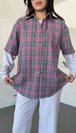 Женский повседневный костюм двойка: рубашка в клетку и штаны турецкая фланель + двунитка Одесса