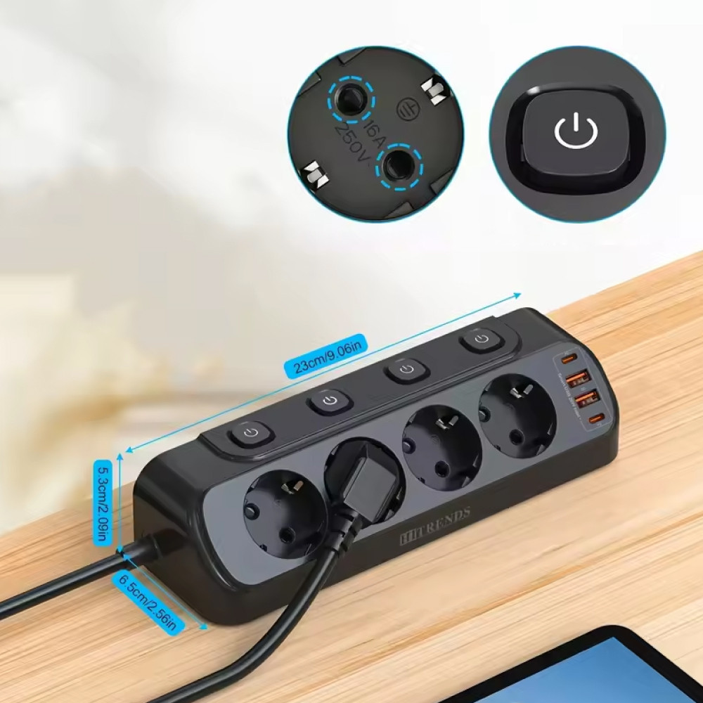 Мережевий фільтр 20Вт, 1.6м (2хUSB-A, 2хType-C, 4х220В) / Електричний подовжувач з тримачем для столу Київ - фото 7