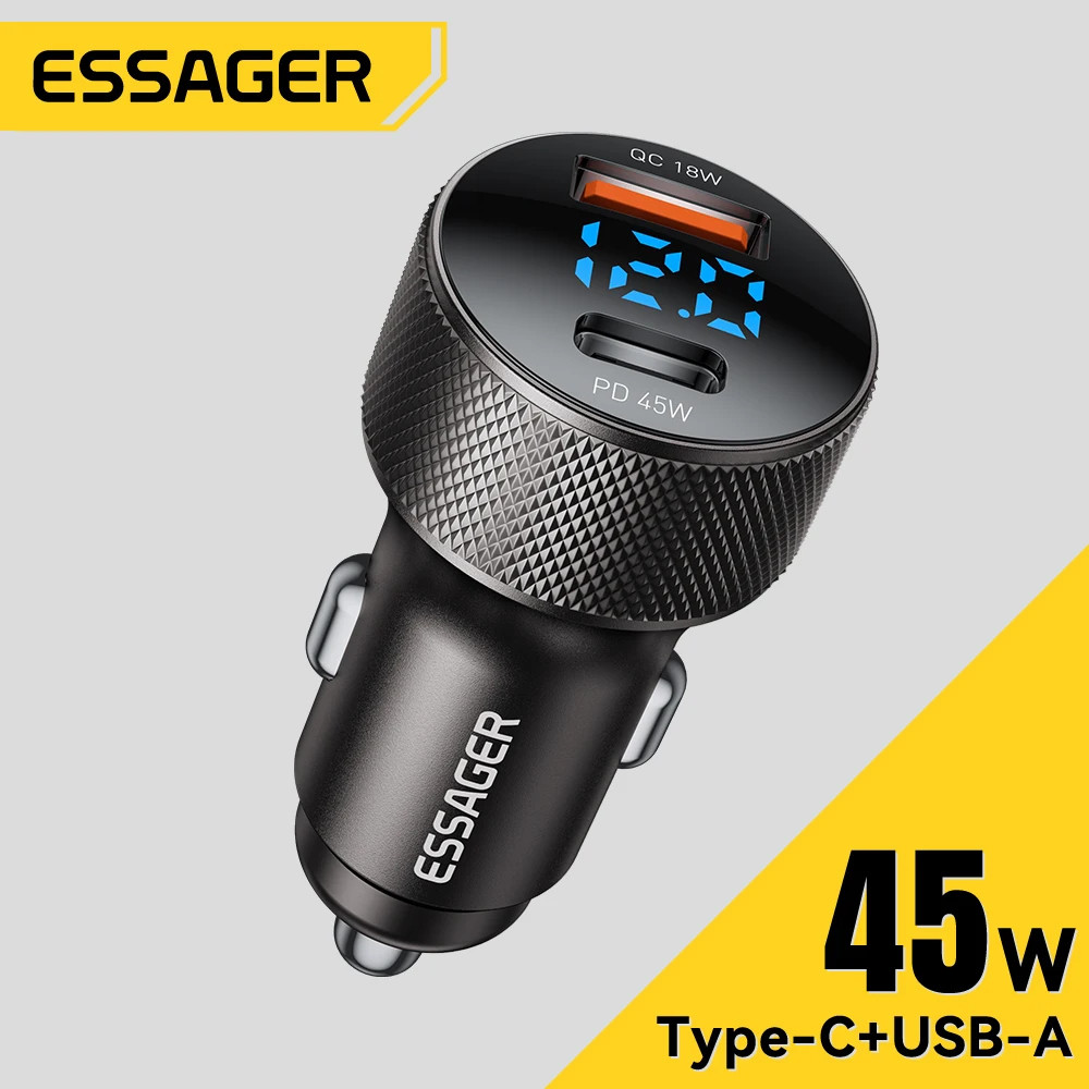 Автомобільний зарядний пристрій Essager ES-CC21 45W A+C (USB-A + Type-C) — швидка зарядка смартфонів і планшетів Миколаїв - фото 1