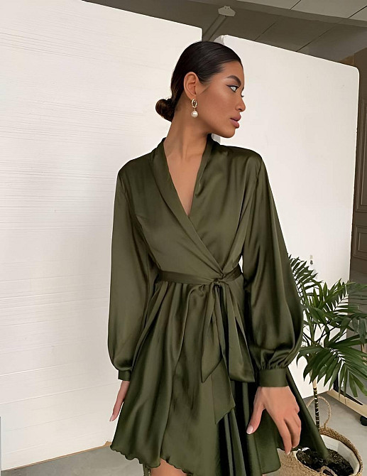 Жіноче вечірнє романтичне мініплаття шовк Хакі Одеса - фото 7