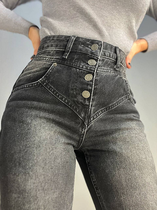 Джинсы женские Dk-49 3238 МОМ кокетка на пуговицах вареные черные, черный, 36, 36, 74 см, 98 см Одесса - изображение 9