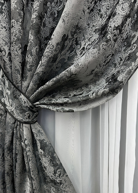 Комплект штор на люверсах VR-Textil Льон Преміум № 1695ш Чорний з сірим 150х280 см 2 шт (37-0247) Київ - фото 5