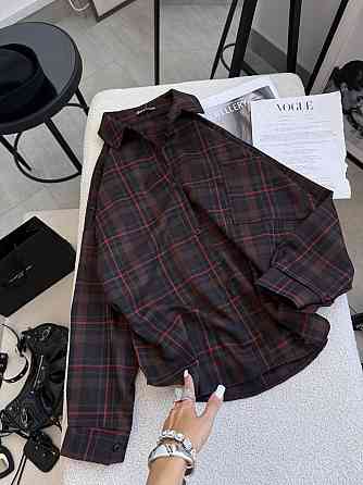 Жіноча класична сорочка в карту оверсайз крою костюмний тіар Шоколад Одеса