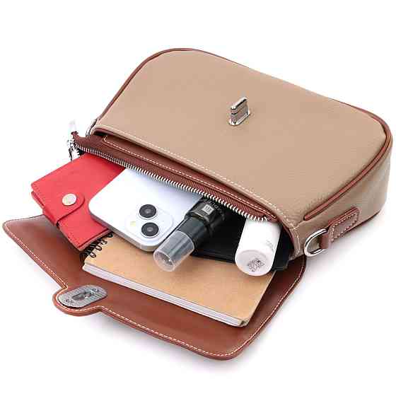 Стильна сумка жіноча з фактурним клапаном з натуральної шкіри Vintage 22620 Бежева Київ