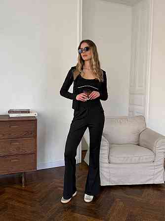 Жіночий повсякденний костюм-трійка: кофта топ і штани з мікродайвінгу Чорний, 42/46 Одеса