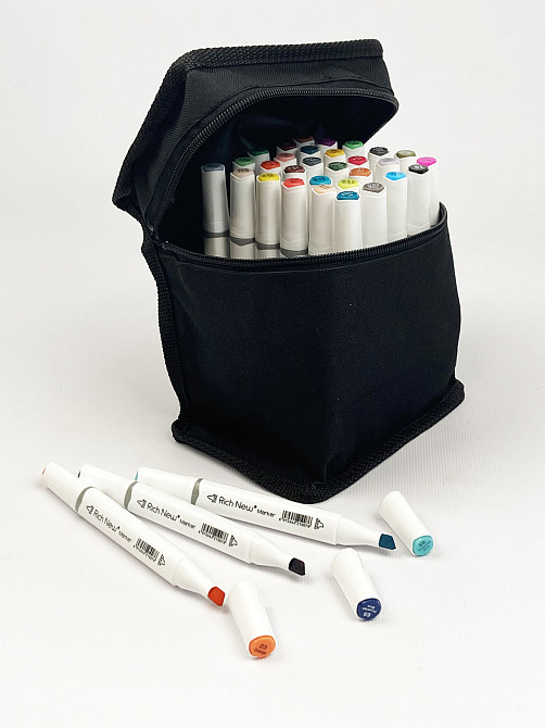 Набір якісних спиртових маркерів Rich New для малювання і скетчинга 36 кольору, маркери в чорній сумці Кам'янець-Подільський - фото 3