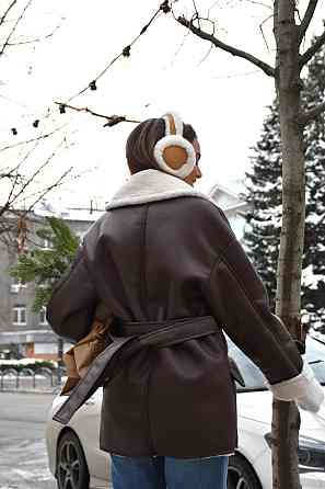 Женская стильная двубортная дубленка под пояс Шоколад, 42/44 Одесса