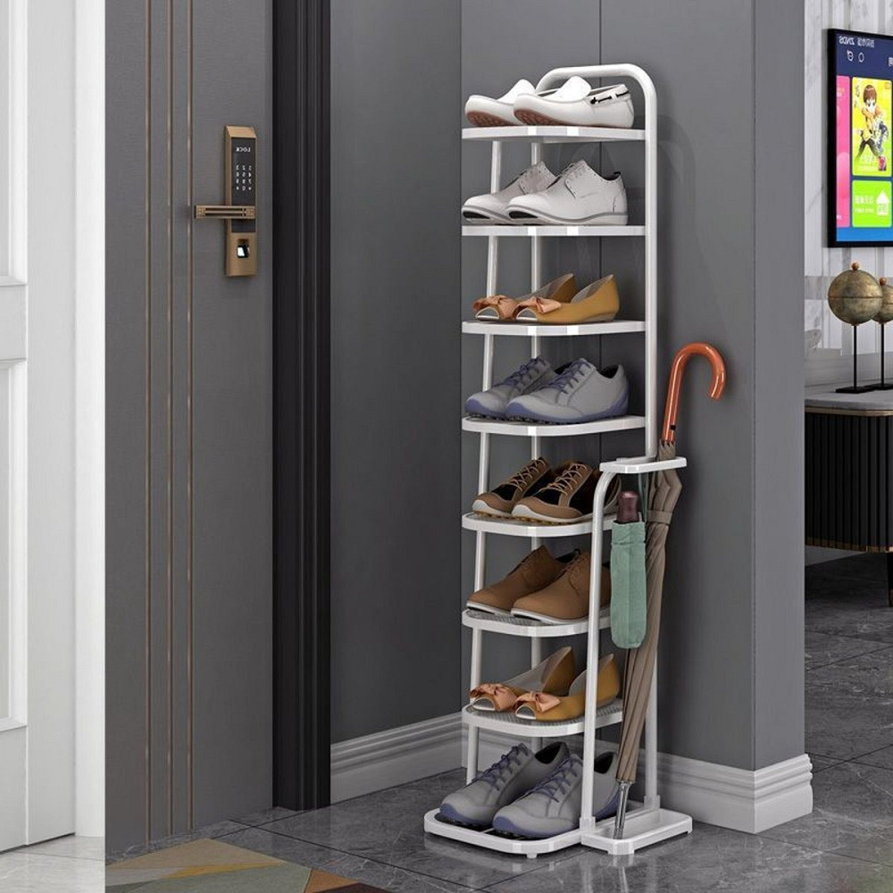 Полиця-стелаж для взуття, в передпокій на 8 пар взуття з підставкою для парасольок і аксесуарів, металевий, білий Кам'янець-Подільський - фото 4