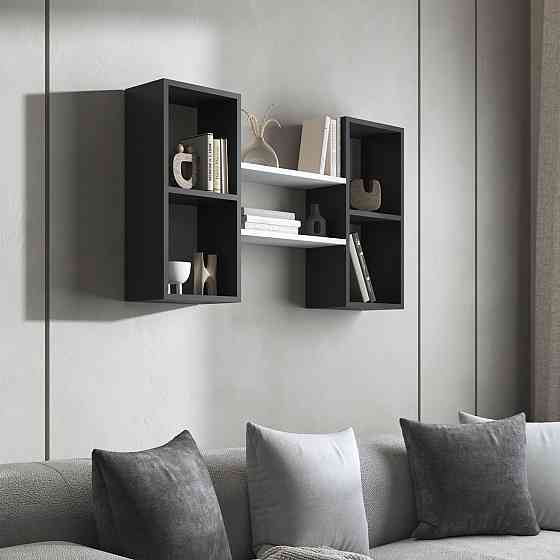 Навісна полиця VAYS M-11 Антрацит-Білий, з нішами для книг і декору, ЛДСП, 100×18×60 см - для вітальні, спальні, кабінету Львів