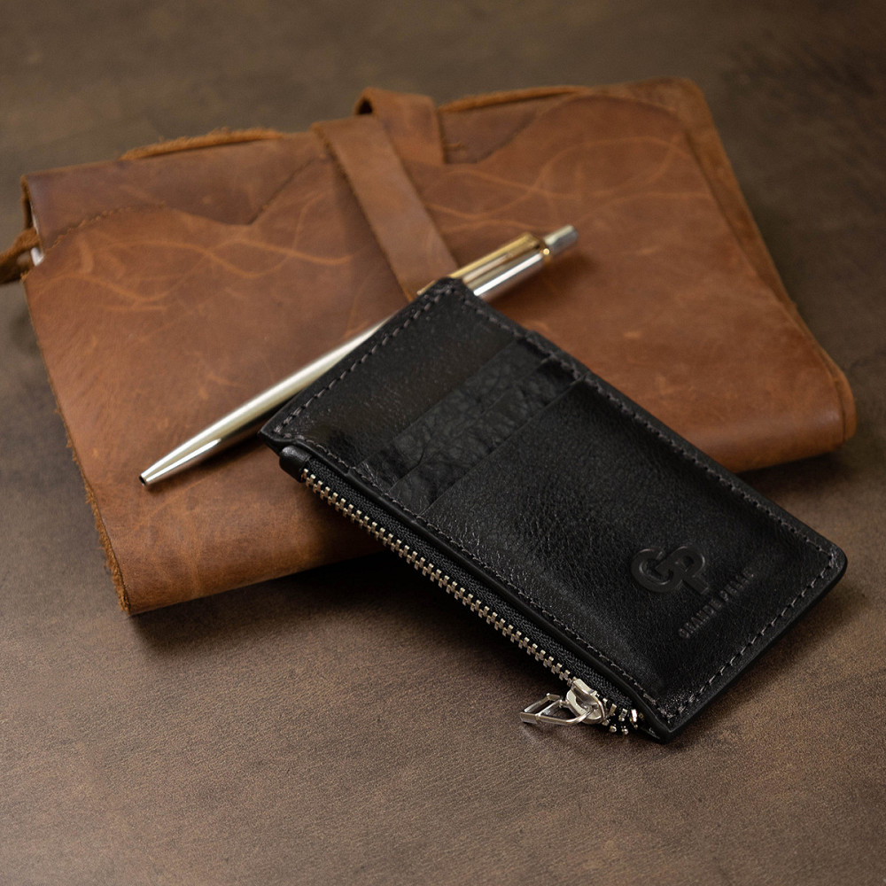 Кожаный небольшой картхолдер GRANDE PELLE 11399 Черный Киев - изображение 1