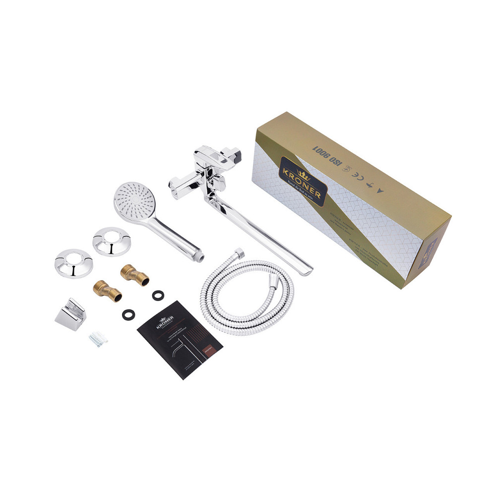 Смеситель для ванны Kroner KRM Kante - C070 с душевым гарнитуром, хром Киев - изображение 8