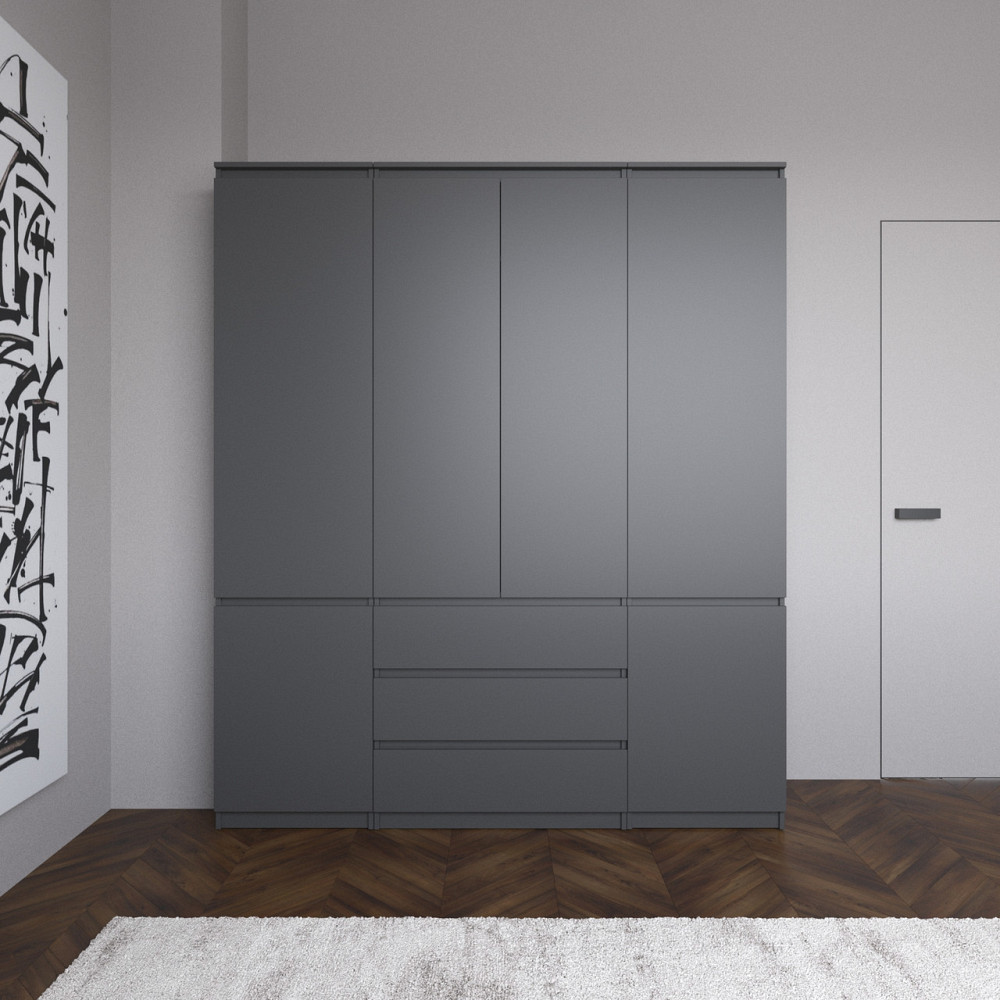 Шафа для одягу VAYS зі штангою та полицями, 3 шухляди, комплект R9+R22-2 Антрацит Львів - фото 1