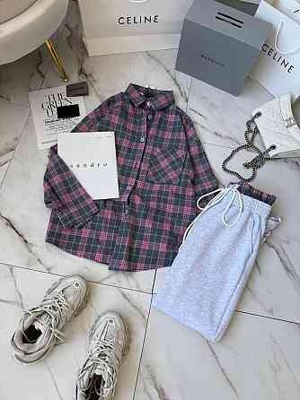 Женский повседневный костюм двойка: рубашка в клетку и штаны фланель + двунитка Одесса