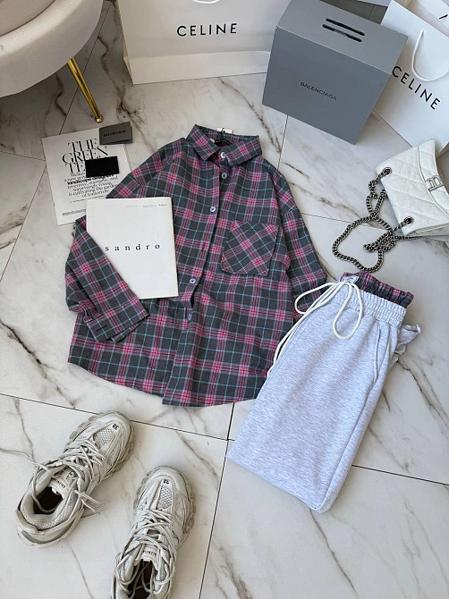 Женский повседневный костюм двойка: рубашка в клетку и штаны фланель + двунитка Одесса - изображение 2