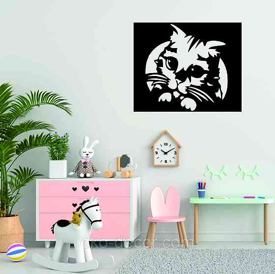 Декоративное настенное Панно «Кот», Декор на стену 70*58 см, Черный Киев