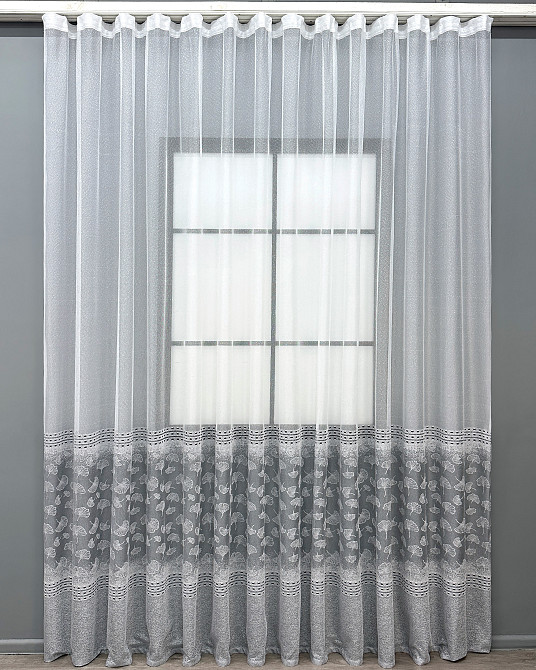 Тюль VR-Textil 2143т Жакард Білий з сірим 500х250 см (43-422) Київ - фото 2