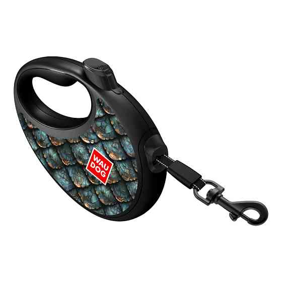 Повідець-рулетка для собак WAUDOG R-leash з контейнером для пакетів, малюнок "Луска", світловідбивна стрічка, S, до 12 кг, 3 м Київ