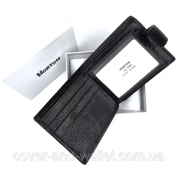 Невеликий чоловічий гаманець із натуральної шкіри флотар чорного кольору Horton 208 Київ - фото 8