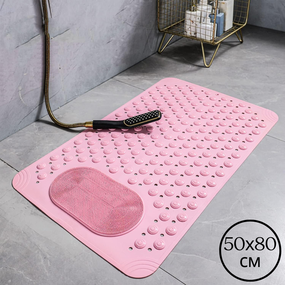 Килимок атиковзкий для ванної кімнати та душу, масажний для ніг силіконовий з присосками, рожевий 50х80 см Кам'янець-Подільський - фото 1