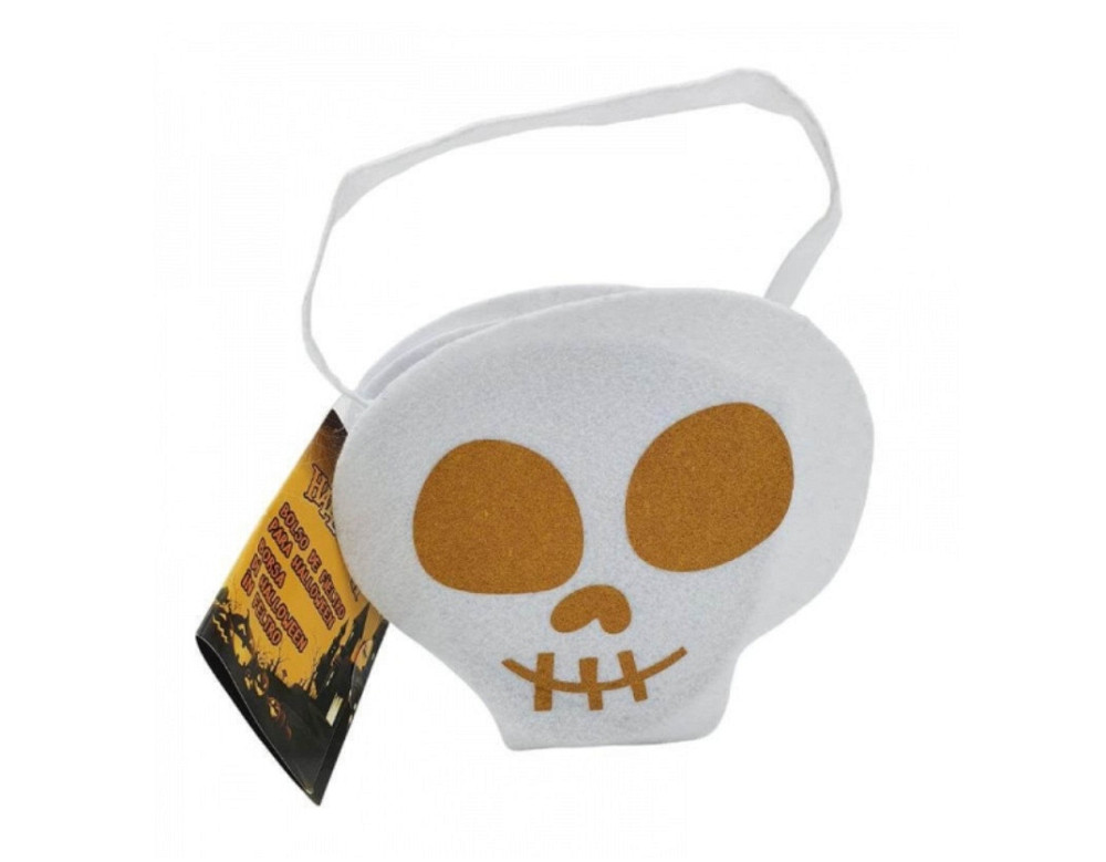 Сумка с фетра Череп для конфет на Хеллоуин 15х16см белый Киев - изображение 2