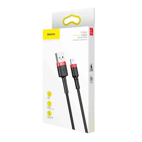 Кабель Baseus Cafule Cable USB For Lightning 2.4A 0.5m Red+Black Киев