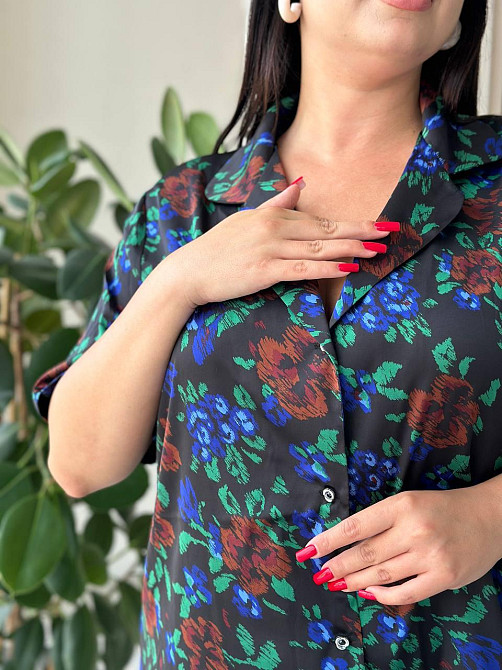 Жіноча шовкова нічна сорочка великих розмірів Ночнушка PLUS SIZE Одяг для дому Сукня для сну з візерунками Одеса - фото 4