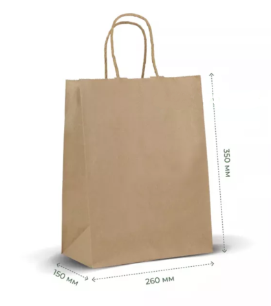 Пакет прямоугольное дно, крафт бурый, 260х150х350 мм, 90г/м2, с ручкой Павлоград